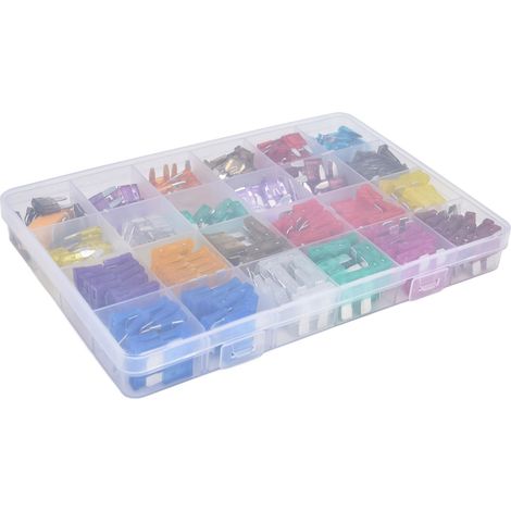 Lot de 250 fusibles auto assortment lame alliage aluminium 2A-40A moyens petits avec pinces et boîte (1/5)