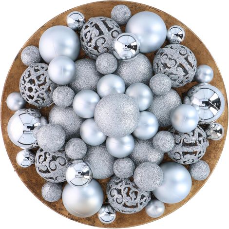 Palline di Natale argentate - 100 palline di Natale in plastica - con stecchini argentati - Decorazioni natalizie - per uso interno ed esterno - Decorazioni natalizie - Ø3/4/6 CM