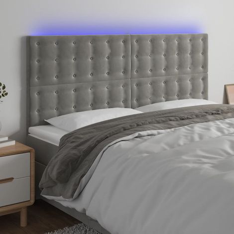 LED Kopfteil Hellgrau 200x5x118/128 cm Samt vidaXL (1/5)