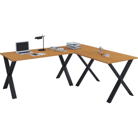 VCM VCM Escritorio de madera  Escritorio de esquina llano  190x190  L Forma izquierda o derecha  Panel de mesa de trabajo 50 cm de profundidad Muebles de oficina de mesa de ordenador - Lona X (Negro /
