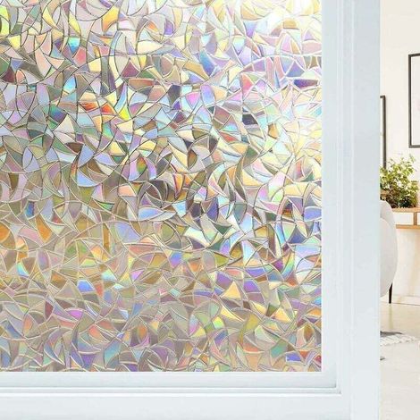 Film électrostatique décoratif pour vitrage avec effet arc-en-ciel, film anti-UV et pare-soleil pour fenêtres, film 3D teinté pour intérieur – idéal pour chambre, bureau, cuisine et salon (44,5 × 200 (1/4)