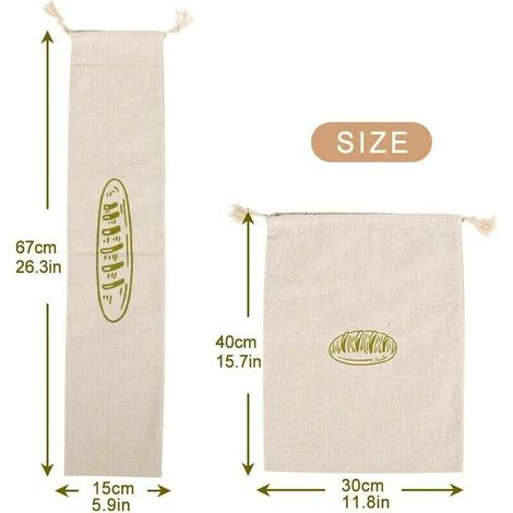 Sacchetti per il pane, set di 2 sacchetti in lino, riutilizzabili, perfetti per conservare pane fatto in casa e altri alimenti, un'ottima idea regalo per i panettieri. (1/4)