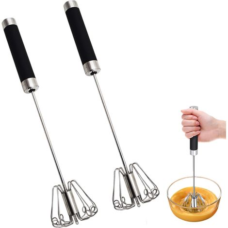 Juego de batidores de cocina de 2 piezas: batidora manual de acero inoxidable, minibatidor rotatorio semiautomático para mezclar, batir, espumar y remover (25 cm) (1/5)