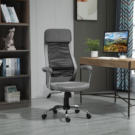 Silla de oficina giratoria ergonómica, con altura regulable y función de balanceo, sillón de tela de malla de 65x67x119-129 cm, color gris. (1/5)