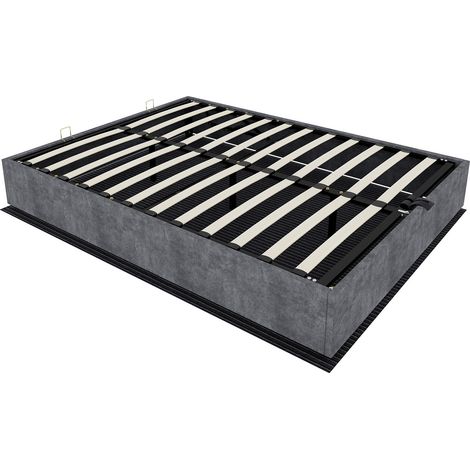 Lit coffre 160 x 200 cm gris en tissu et métal avec vérins à gaz, sans tête de lit, matelas inclus (1/5)