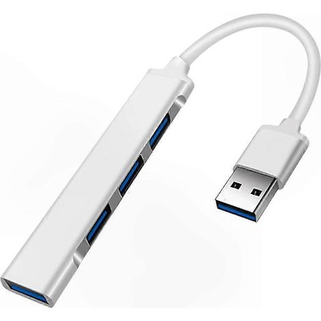 Hub USB 3.0 Aluminium Fin Rétro-éclairé 4 Ports, Multiprise Compacte pour Ordinateur Portable et Bureau, Connecteur Rapide et Fiable (1/2)