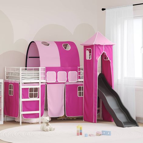 Kinderloftbett Weiß und Rosa 75 x 190 cm Metall