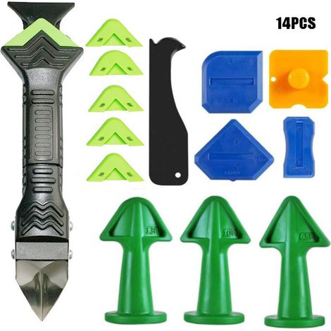 Kit Outils Calfeutrage 6-en-1, Grattoir Silicone, Lisseur Joints, Embout Triangulaire et Raclette, Kit Multifonction pour Salle de Bain et Cuisine-lsw