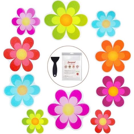 Autocollants antidérapants pour baignoire, tapis de douche de sécurité, appliques de fleurs vives avec grattoir (1/5)