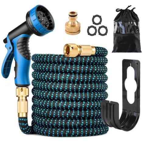 royaluxe-30m Tuyau Arrosage Extensible Bleu 100ft Tuyau D’arrosage Retractable avec Support et Pistolet Arrosage 10 Fonctions Raccords en Laiton (1/5)