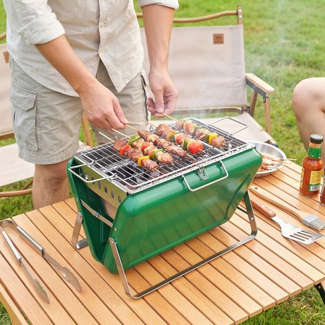 Barbecue a carbone pieghevole, barbecue portatile, maniglia e gambe pieghevoli, per giardino, patio, campeggio, verde