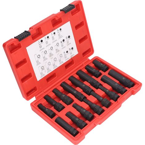 16-teiliges Universal-Radmuttern-Löseschlüsselset, SAE- und metrisches Set, Diebstahlsicherungs-Reifenabzieher, Autoreparaturset (1/5)