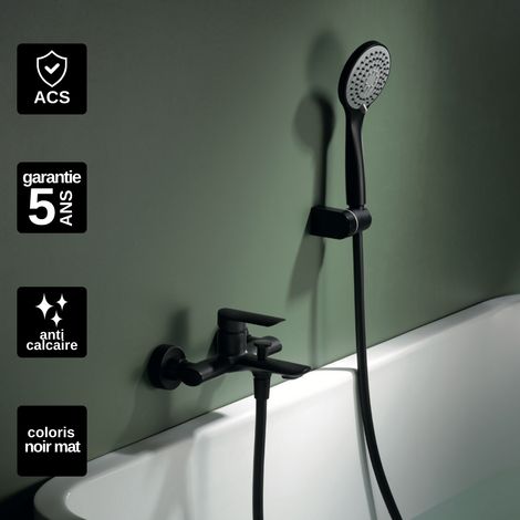 Mitigeur Bain/Douche noir mat Pommeau Anti-Calcaire - Design Moderne et Économie d'eau - Kit Complet URAL IMEX (1/3)