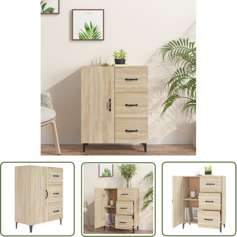 The Living Store Buffet chêne sonoma 69,5x34x90 cm bois d'ingénierie - Buffet - Meuble De Rangement - Commode - Mobilier - Décoration Intérieure (1/5)