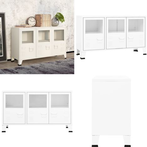 Buffet industriel Blanc 105x35x62 cm Métal et verre - Buffet Industriel - Meuble De Rangement - Buffet Blanc - Buffet Metal - Buffet Design - Home & Living (1/5)
