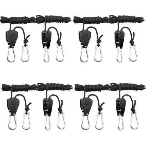 8 Pieces Ratchet Rope Strap, 1/8 Inch Heavy Duty Adjustable Rope Ratchet for Plant Lights, 150 LB Capacity per Pair (1/5)