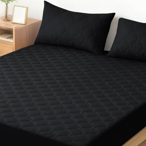 Protege Matelas Impermeable 160x200 CM, Protection Matelas Anti-Acariens Bonnet Jusqu'à 30cm, Protège Matelas Matelassé Lavable, Mattress Protector Élastique Tout Autour, Noir (1/5)