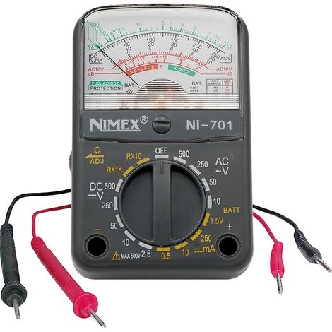 Multimetro analogico tascabile Nimex NI701 - Funzioni: tensione DC, tensione AC, corrente AC, resistenza, prova batteria