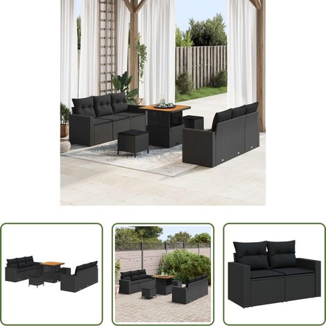 vidaXL Balkonsofa - Garten-Sofa-Set 9 pcs Schwarz Poly-Rattan (1/5)