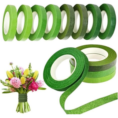 8 Rouleaux Vert Scotch Fleuriste Ruban Auto-adhésif en Papier Floral Tape pour Emballage de Tiges de Bouquet et 27 mètres Rouleau (1/5)