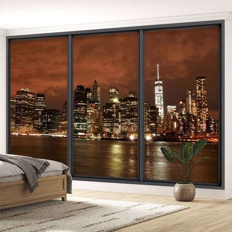 Papier peint panoramique Trompe l'oeil baie vitrée - New york - 195 cm x 117 cm (1/5)