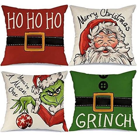 taies d'oreiller Noël décoration oreiller Grinch Santa 18x18 lot de 4 (1/5)