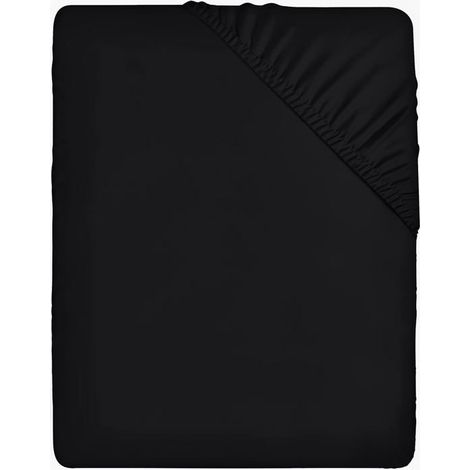 Drap-housse noir, 180 x 200 cm, poches de 35 cm de profondeur pour matelas épais, en microfibre de polyester brossée. (1/5)