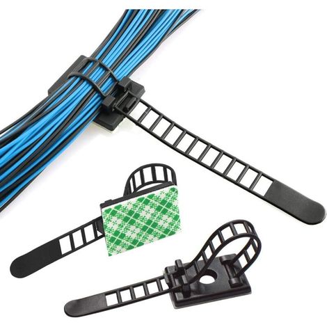 ZOLGINAH 100pcs Réglable Rangement de Câble Adhésives, Réglable Attache de câble, Câble de Bureau Fixation, Gestion de Câble pour Organiseur de Fils Electriques TV, Chargeur, PC, Bureau, Maison-longeu