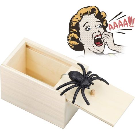 Boîte à blagues araignée en bois - Cadeau effrayant pour enfants et adultes - Idéal pour les fêtes (1/5)