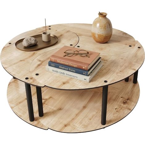 Wohnzimmertisch Gignese, Modulbar, 3 Fächer, Rund, 70x70x38h cm, Eiche Braun