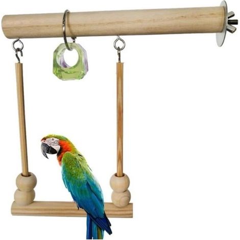 Wooden Parrot Swing, Snoring Toys, Wood Color, Support Bar, Sleeping Perch, Hangers with Beads (1/4)