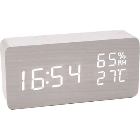 Réveil numérique en bois, horloge de bureau électronique à LED avec affichage de la température, de l'humidité et de l'heure. (1/5)