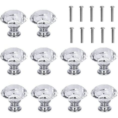 Lot de 10 poignées de vitrine, losange, 3 cm, blanc (1/4)