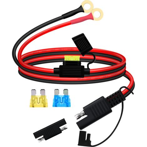 Connecteur SAE Batterie Moto 14AWG 20A SAE vers O Ring 8mm 12V 24V avec Fusibles pour Moto, Solar Panel, Voiture, Bateau (0.5 m) (1/5)