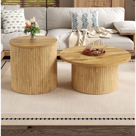Tavolino doppio rotondo naturale, MDF, design nordico OKMYHOME (1/5)