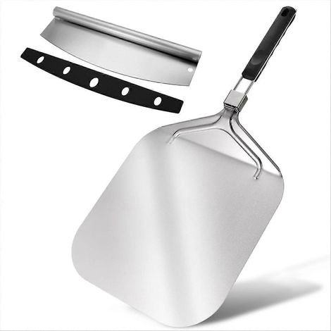 Pelle à pizza 30 cm, spatule à pizza avec coupe-pizza (30 x 40 cm), pelle à pizza en métal avec manche pliable. (1/5)