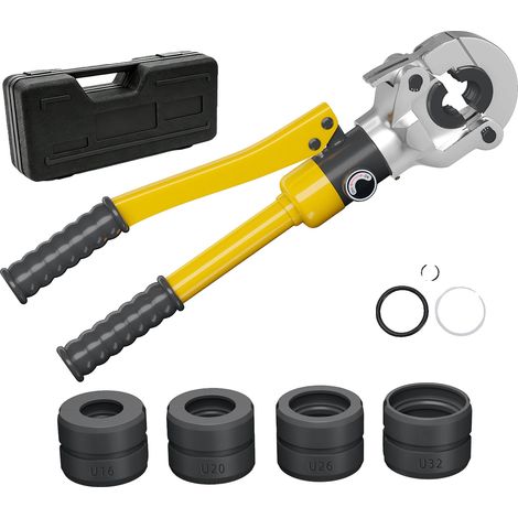 Herramienta para engarzar mangueras hidráulicas, cabezal giratorio de 360°, construcción de acero resistente, juego amarillo (1/2)