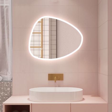 Aica Miroir de salle de bain asymétrique 100x80cm led Teardrop Mirror 3 Colours Dimmable + Anti-buée + Mémoire
