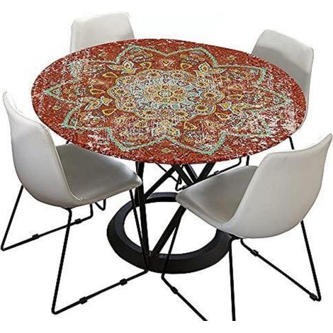 Runde Tischdecke 150 cm Outdoor abwaschbar mit Lotuseffekt, elastisch, rot Mandala