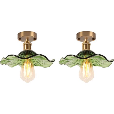 2PCS Plafonnier En Verre Lampe De Plafond En Cristal Plafonnier Rétro Lustre Moderne E27 Pour Couloir Cuisine Balcon Salle À Manger Vert