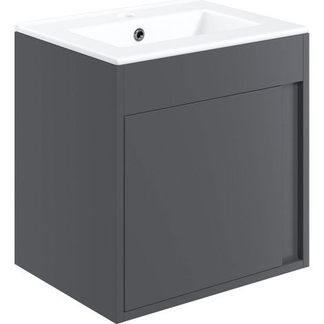 Signature Helsinki Wall Hung 1-Door Vanity Unit with Basin 510mm Wide - Matt Graphite Grey (1/3)