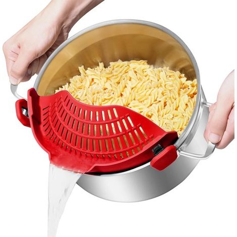 Clip universale per scolare pentole, ciotola scolapasta in silicone formato famiglia, scolapasta, scolapiatti da cucina, pentola, lavabile in lavastoviglie, 24,5 x 8 x 5 cm (1/4)