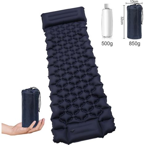 Matelas de camping gonflable Jopassy 192 x 60 x 8,5 cm, avec oreiller, bleu marine (1/5)