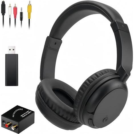 Casque TV Sans Fil avec émetteur Bluetooth Hi-Fi 30 Heures Facile à Utiliser pour Seniors Avec Convertisseur Numérique Compatible Avec Tous Les Appareils de Sortie Audio Comme la Télévision (1/5)