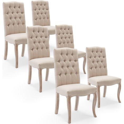Lot de 6 chaises capitonnées Jade tissu beige (1/4)