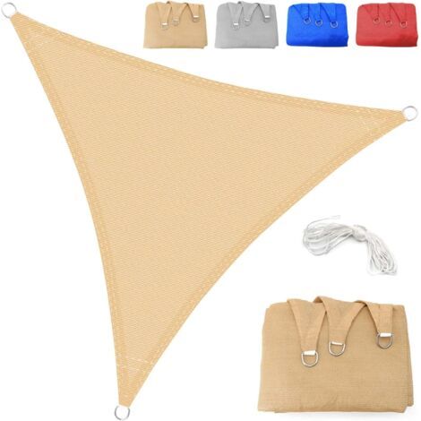 Voile d'ombrage 1x1x1m Triangulaire Respirant Toile Ombrage HDPE Protection UV 95% pour Patio Jardin Terrasse Extérieur Balcon avec Corde, Beige (Tailles sur Mesure Disponibles) (1/5)