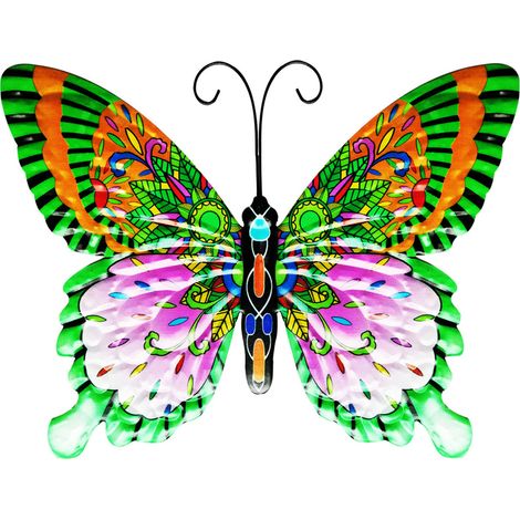 Decoración de pared de mariposa metálica  1 pieza  36,5 x 26 cm  Multicolor (amarillo, verde, rosa, azul)  Hecha y pintada a mano  Niño y animal  Varias ubicaciones (1/5)
