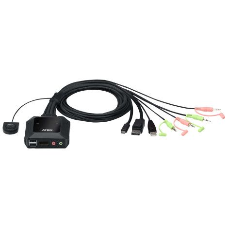 ATEN Switch KVM en formato cable híbrido DisplayPort de 2 puertos USB-C