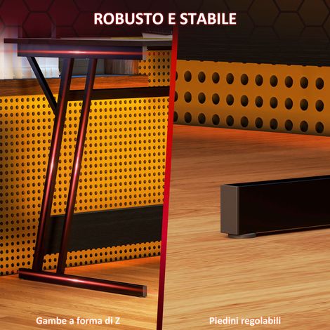 Bureau Gamer RGB avec Support Moniteur, 100x60x88.5 cm, Panneaux en Aggloméré et Acier, Noir (1/5)