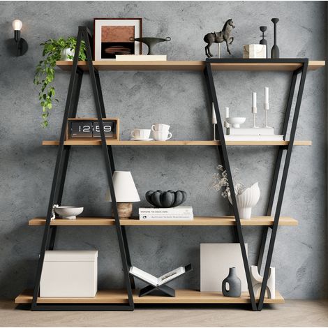 Librería geométrica 158 x 35 x 166 cm de MDF y metal negro y marrón DESVIAE (1/5)